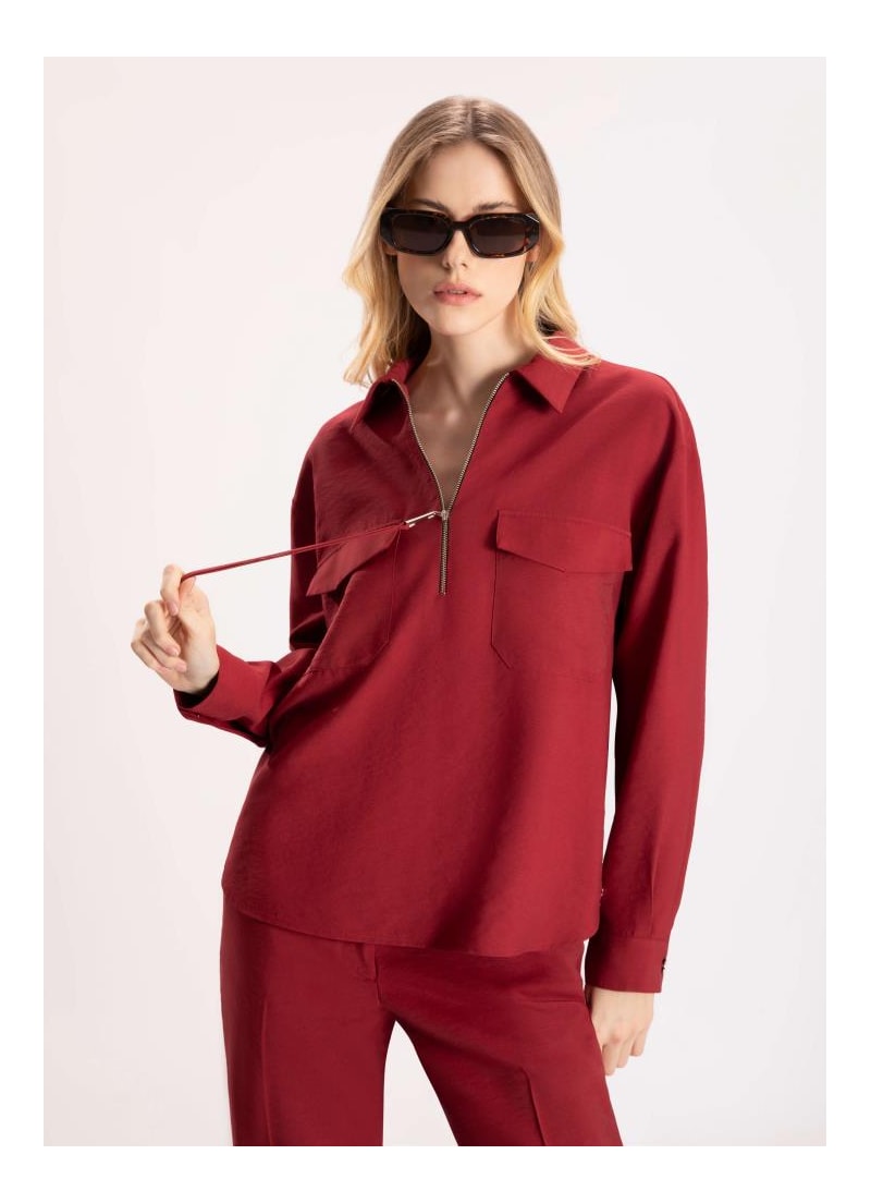 Camisa Visco Tecno Decote Ziper Vermelho