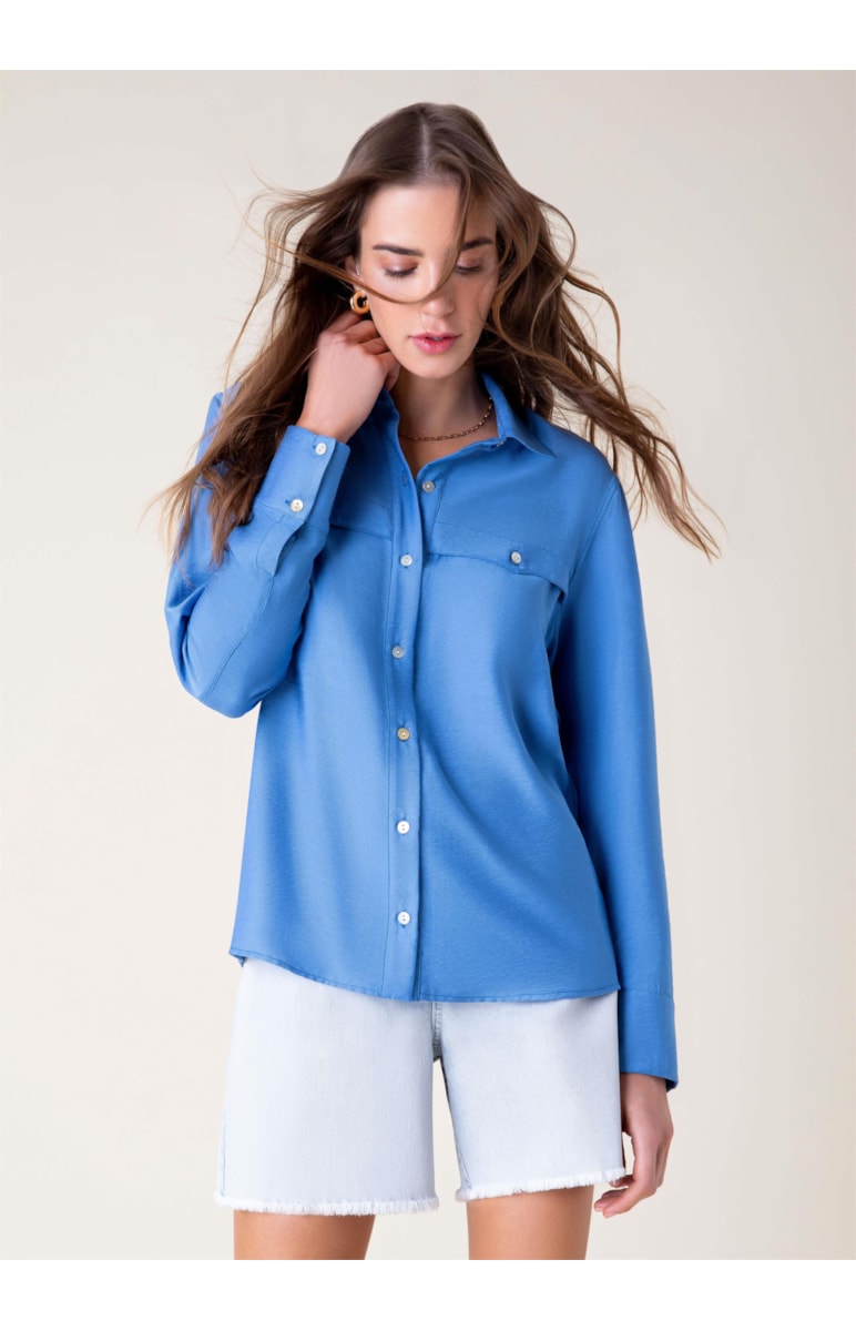 Camisa Viscose Crinckle Azul Pervante