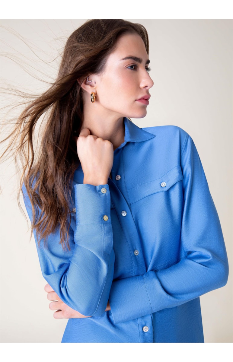 Camisa Viscose Crinckle Azul Pervante