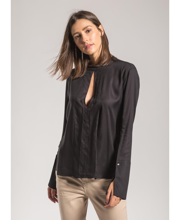 Camisa Viscose Maquinetada Preto