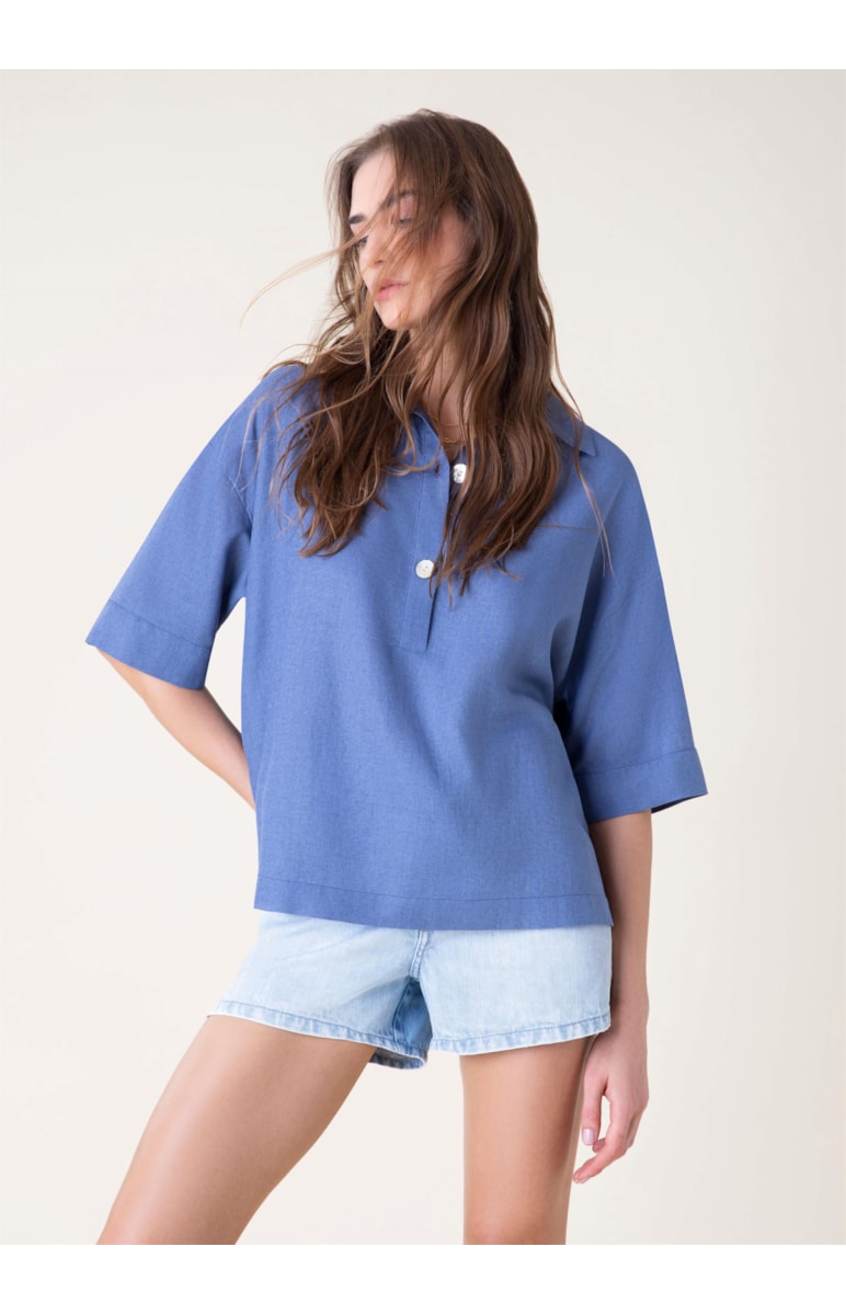 Camisa Zaba Linho Azul Bic