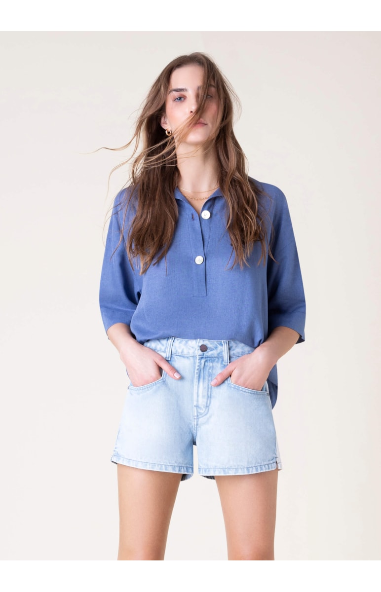 Camisa Zaba Linho Azul Bic
