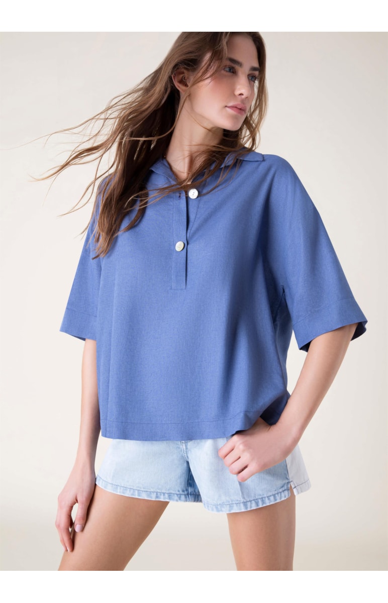 Camisa Zaba Linho Azul Bic