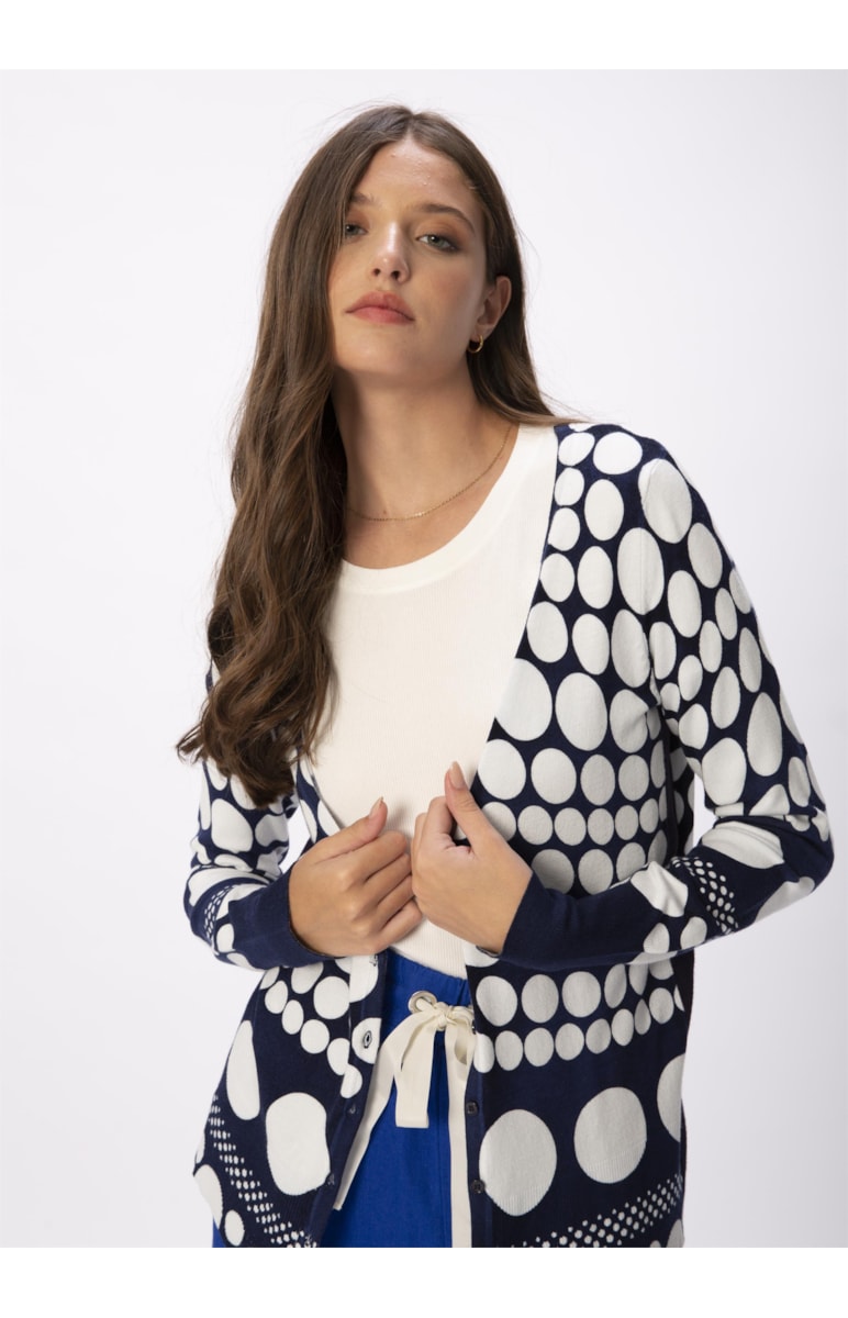 Casaco Bolas Tricot Marinho Com Off White