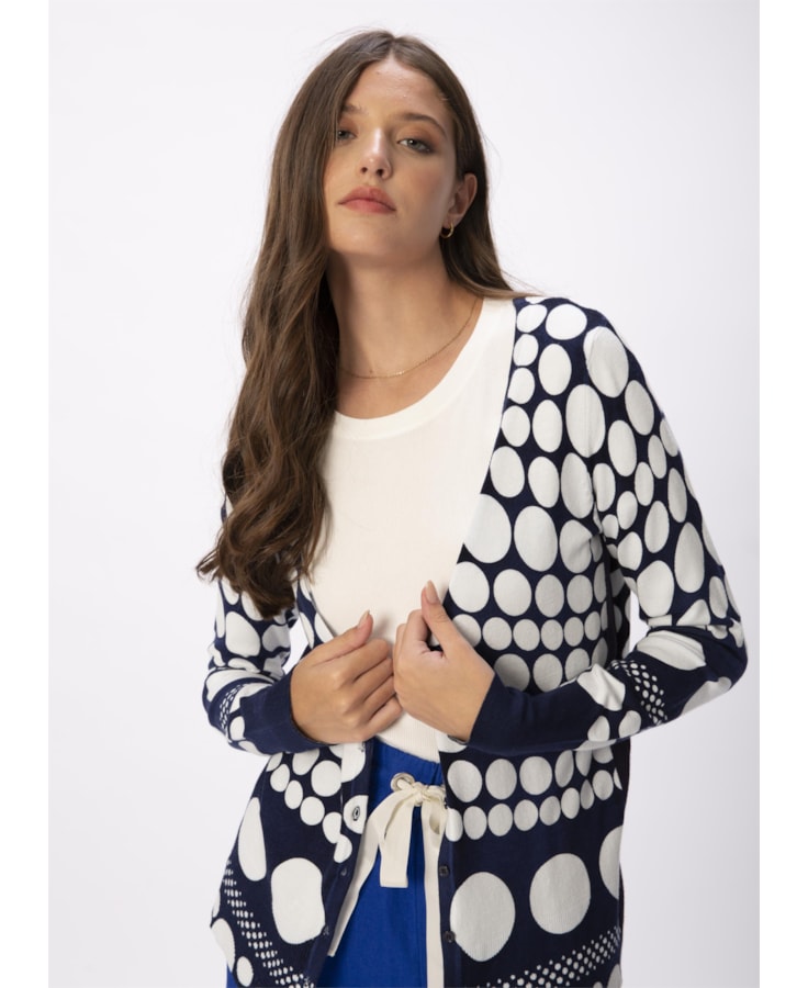 Casaco Bolas Tricot Marinho Com Off White