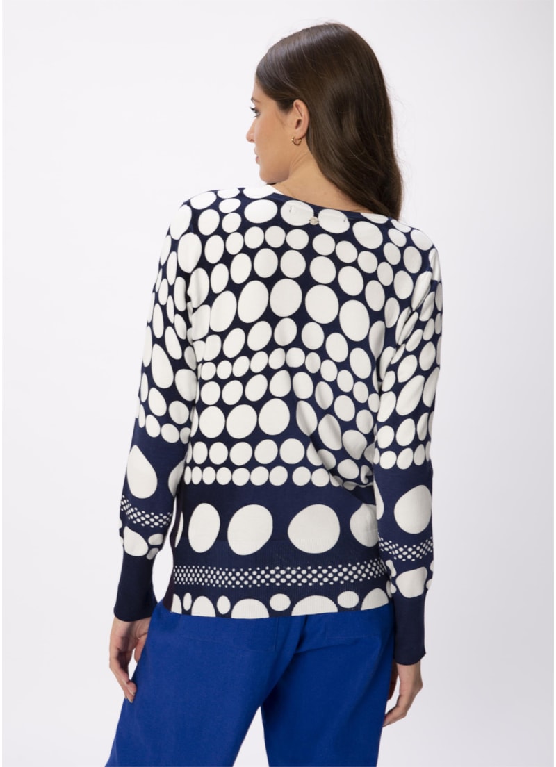 Casaco Bolas Tricot Marinho Com Off White