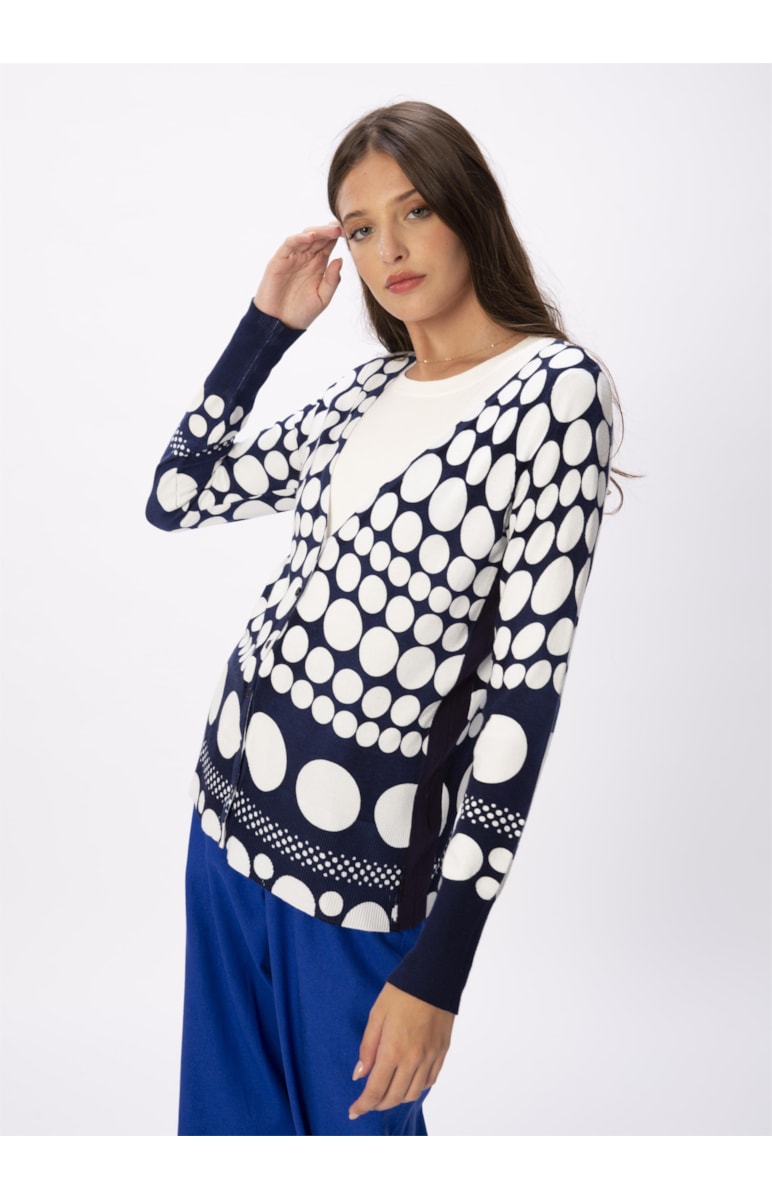Casaco Bolas Tricot Marinho Com Off White