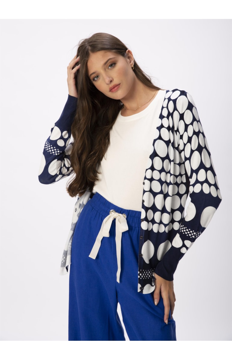 Casaco Bolas Tricot Marinho Com Off White