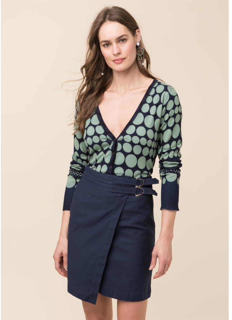 Casaco Bolas Tricot Marinho Com Verde