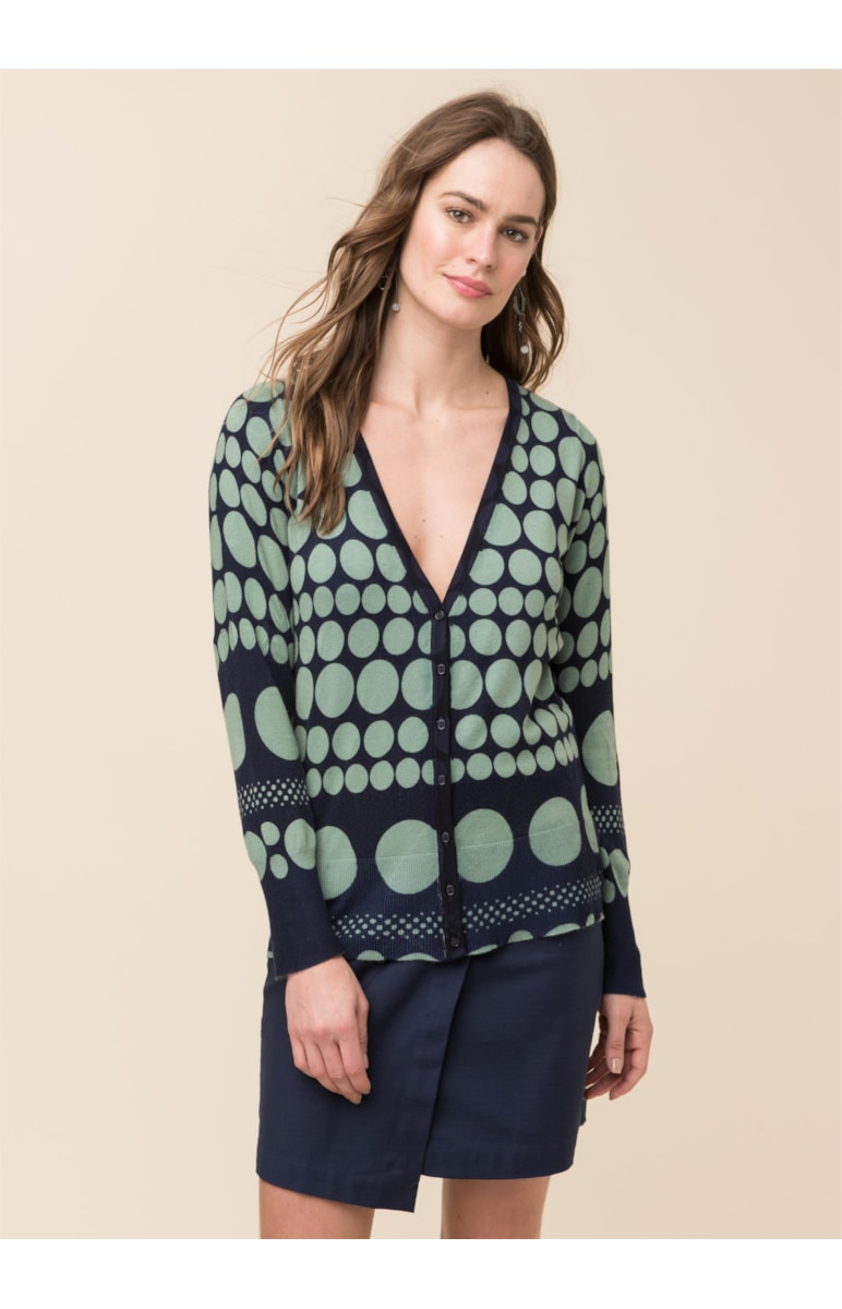 Casaco Bolas Tricot Marinho Com Verde