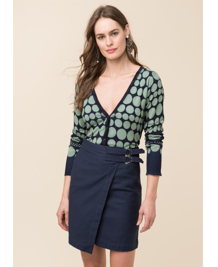 Casaco Bolas Tricot Marinho Com Verde