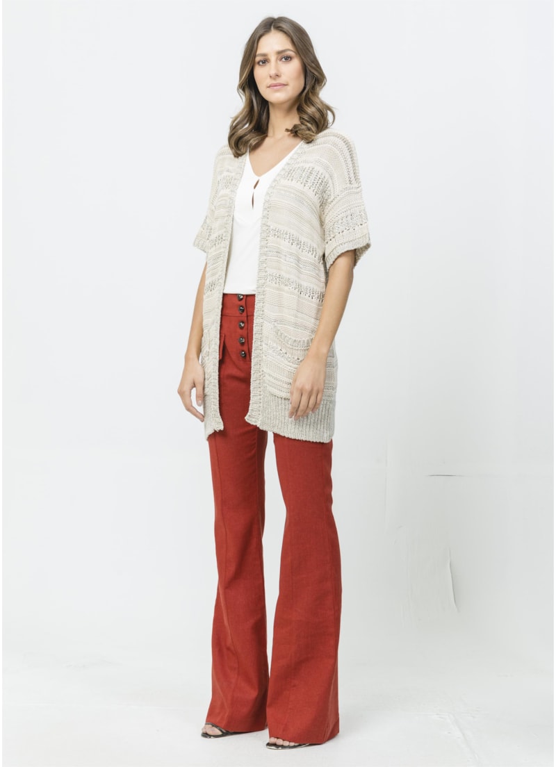 Casaco Manga Curta Mix Fios Off White