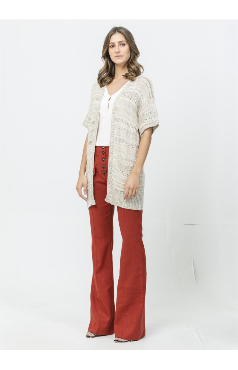 Casaco Manga Curta Mix Fios Off White