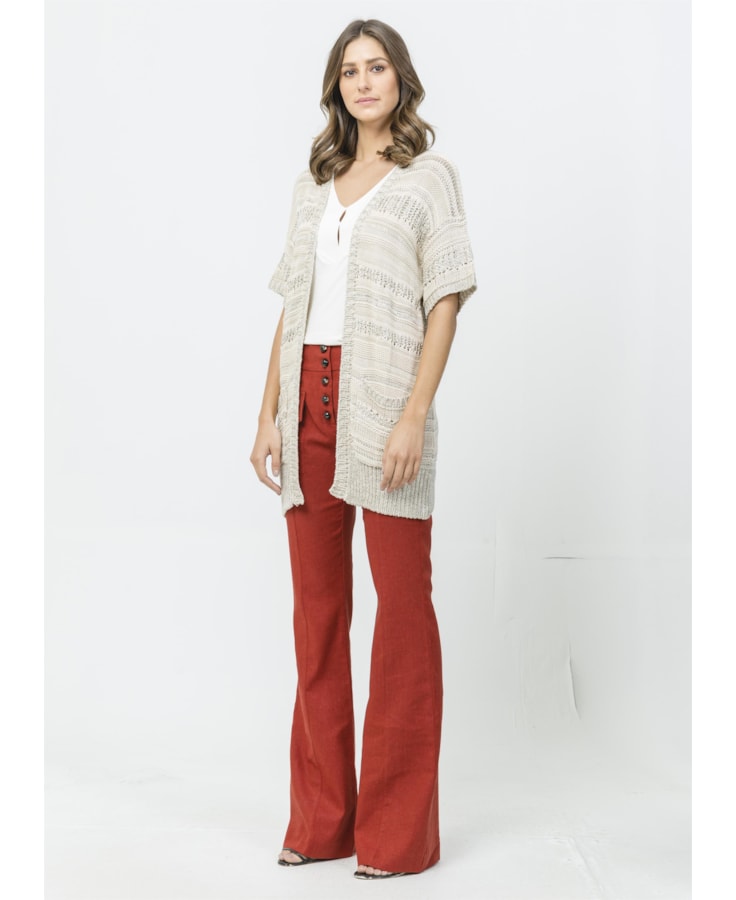 Casaco Manga Curta Mix Fios Off White