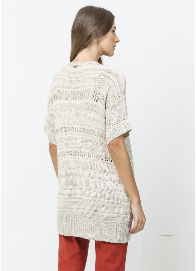Casaco Manga Curta Mix Fios Off White
