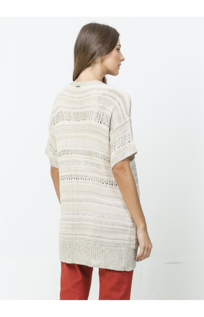 Casaco Manga Curta Mix Fios Off White