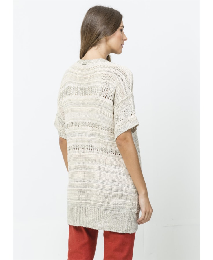 Casaco Manga Curta Mix Fios Off White