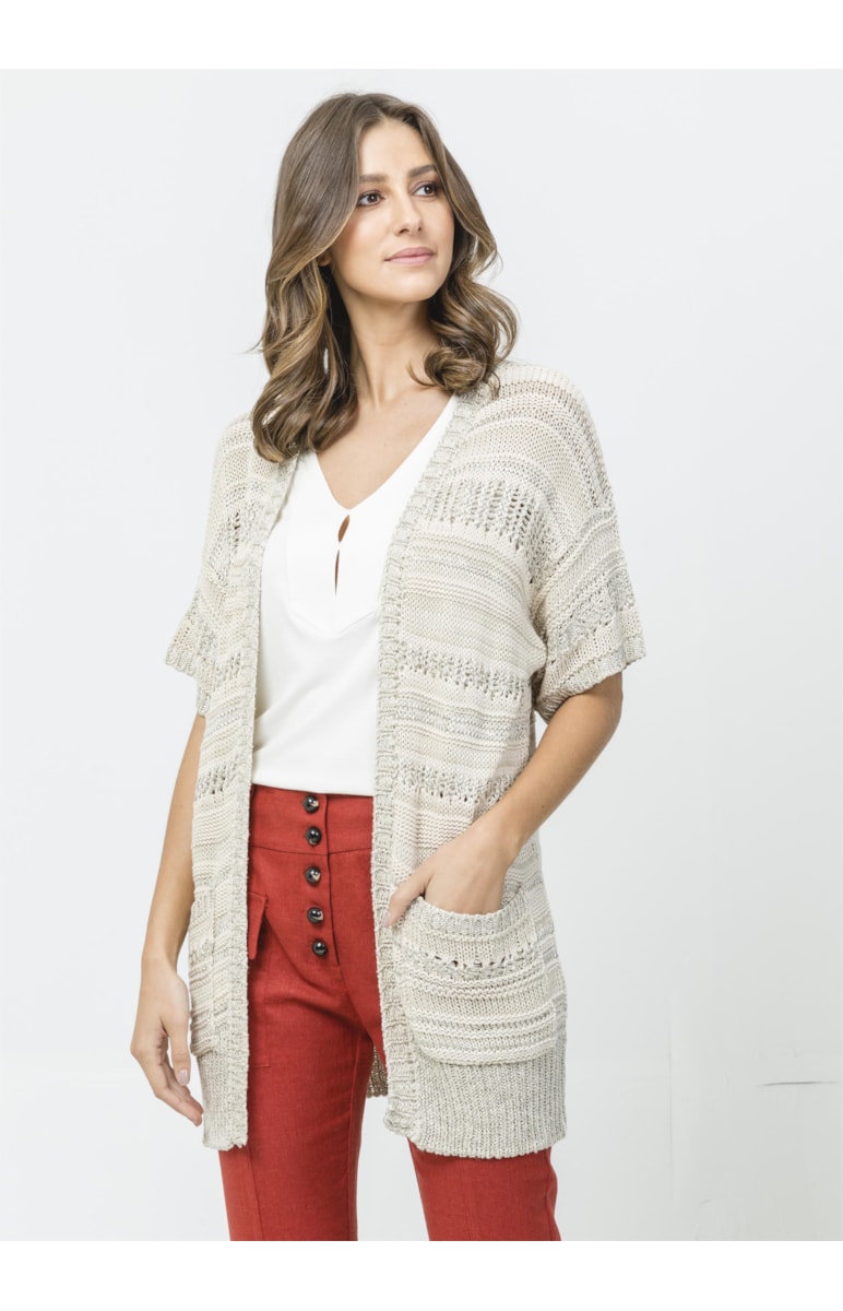 Casaco Manga Curta Mix Fios Off White