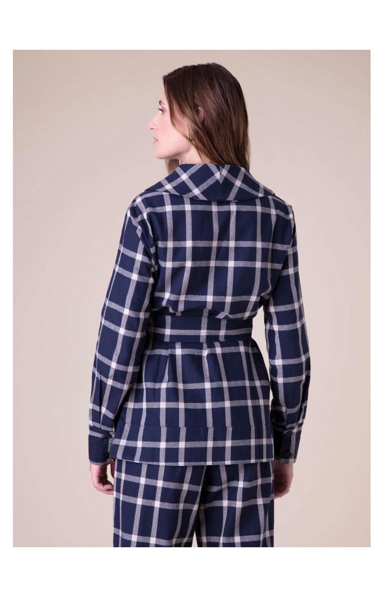 Casaco Robe Linho Xadrez Marinho
