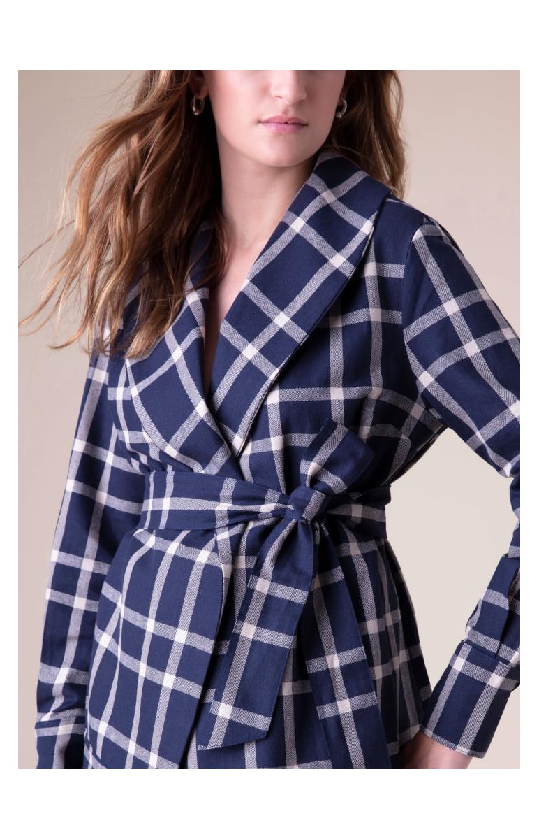 Casaco Robe Linho Xadrez Marinho