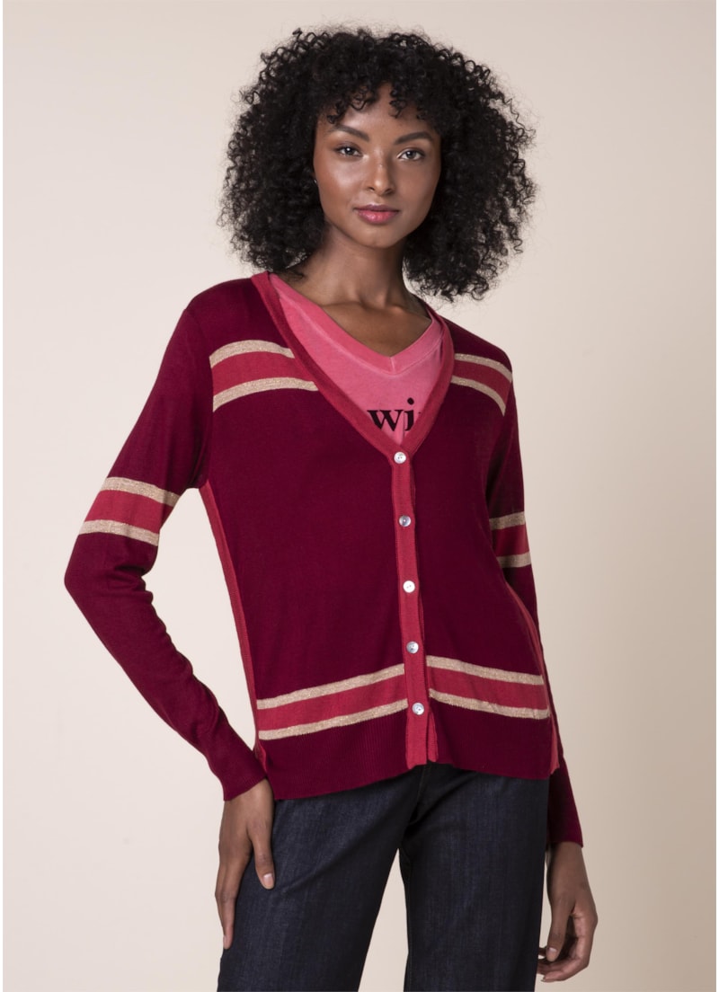 Casaco Tricot Tricolor Vermelho