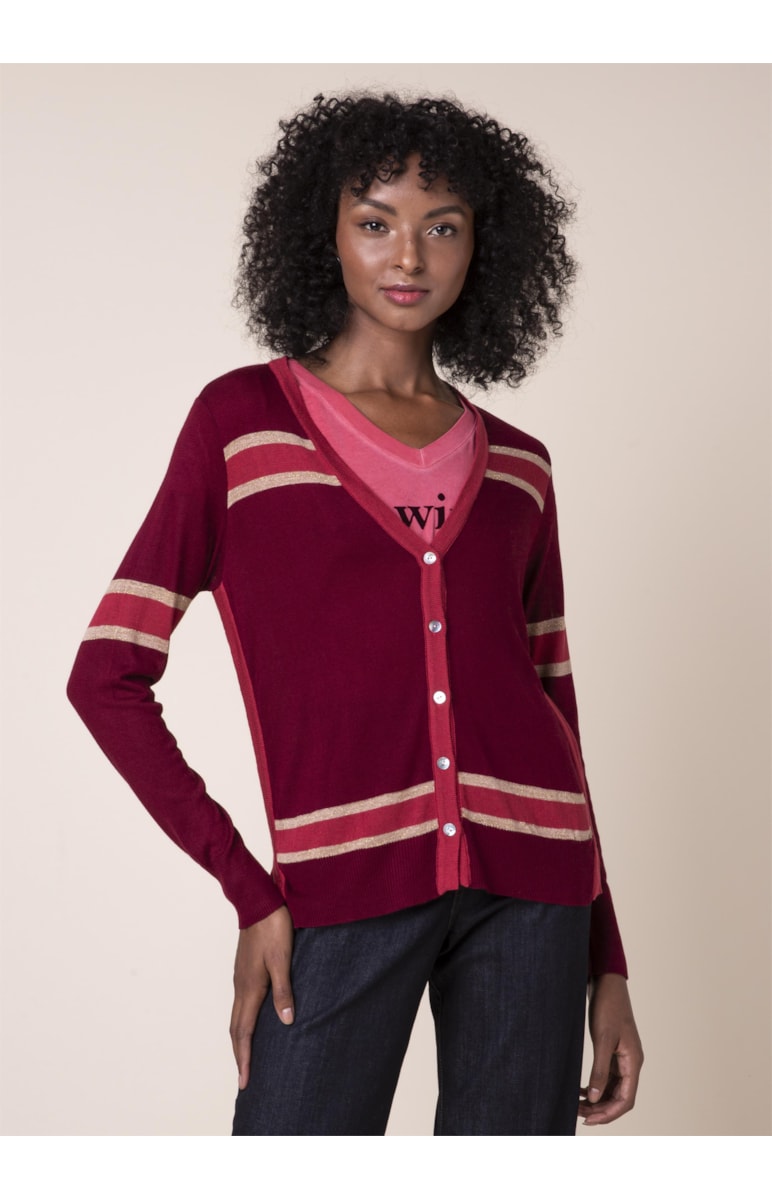 Casaco Tricot Tricolor Vermelho