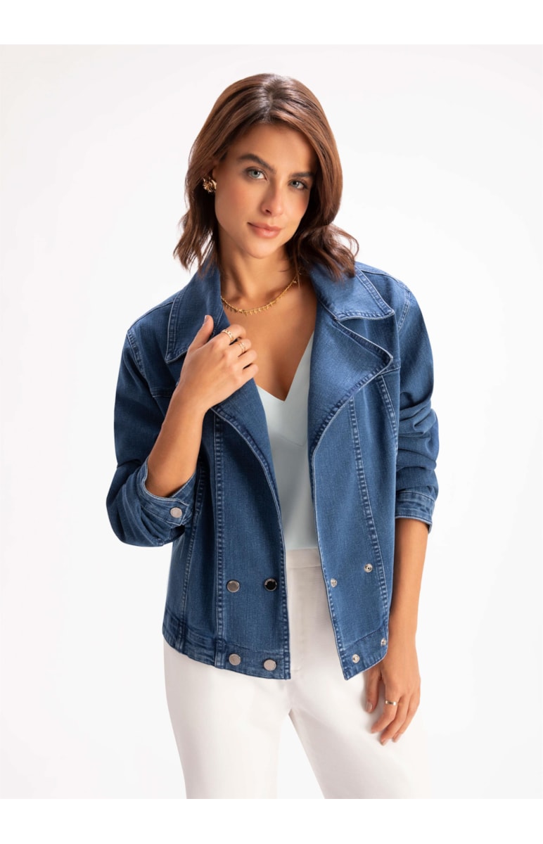 Jaqueta Jeans Deep Sea Elastic Perfecto 399-Lav.Medio C/ Luvinha