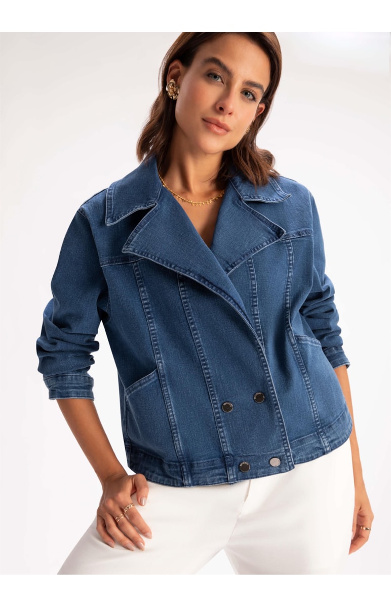 Jaqueta Jeans Deep Sea Elastic Perfecto 399-Lav.Medio C/ Luvinha