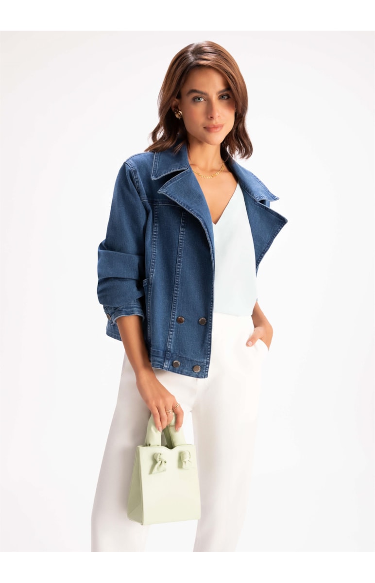 Jaqueta Jeans Deep Sea Elastic Perfecto 399-Lav.Medio C/ Luvinha