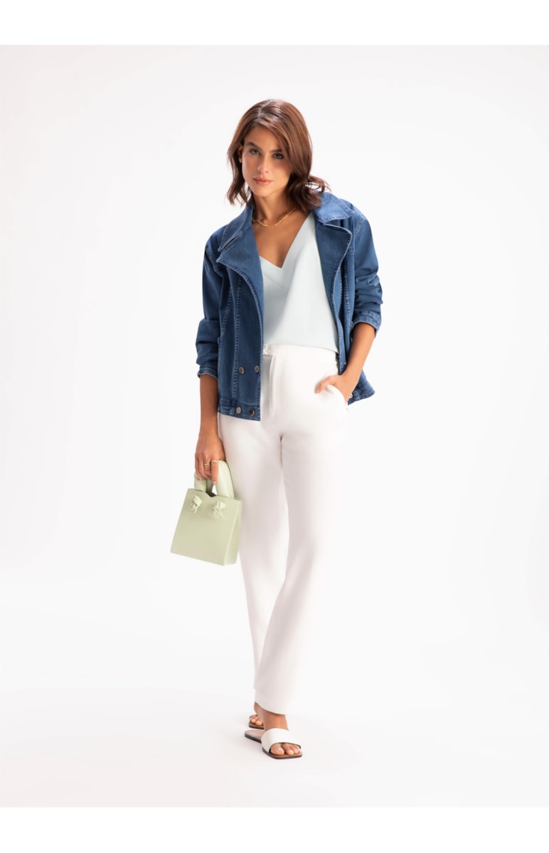 Jaqueta Jeans Deep Sea Elastic Perfecto 399-Lav.Medio C/ Luvinha