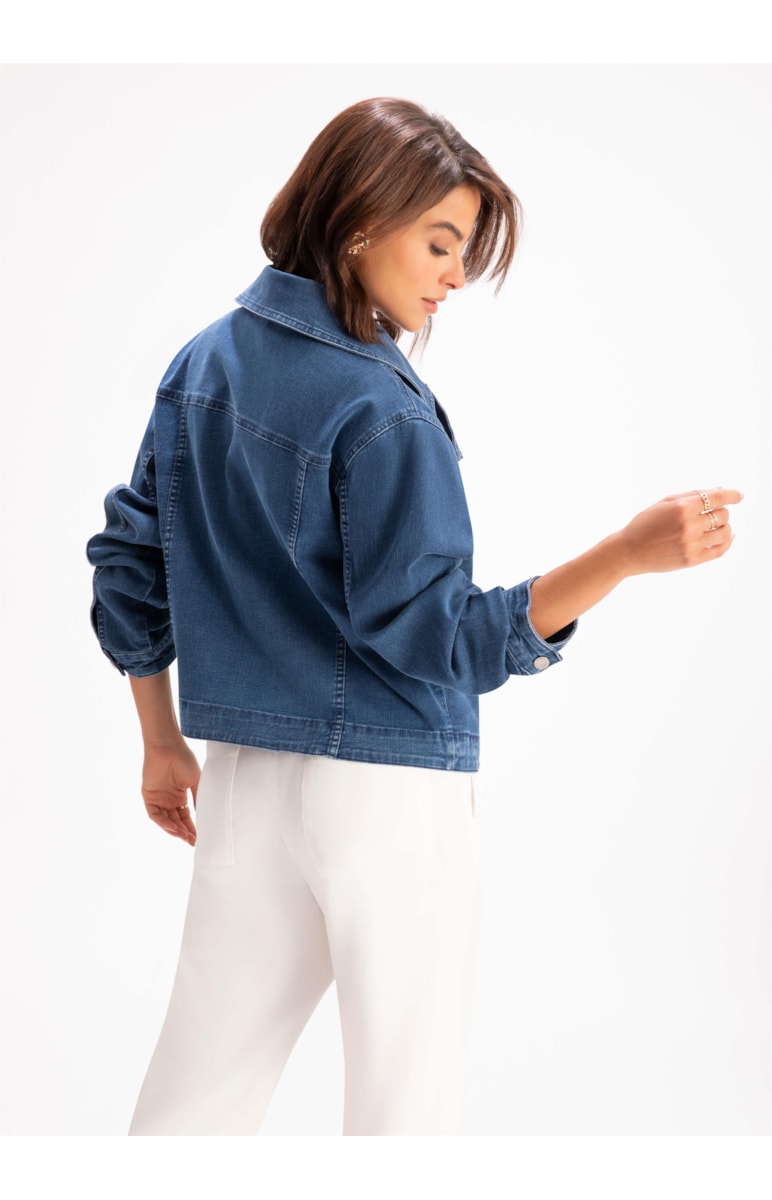 Jaqueta Jeans Deep Sea Elastic Perfecto 399-Lav.Medio C/ Luvinha