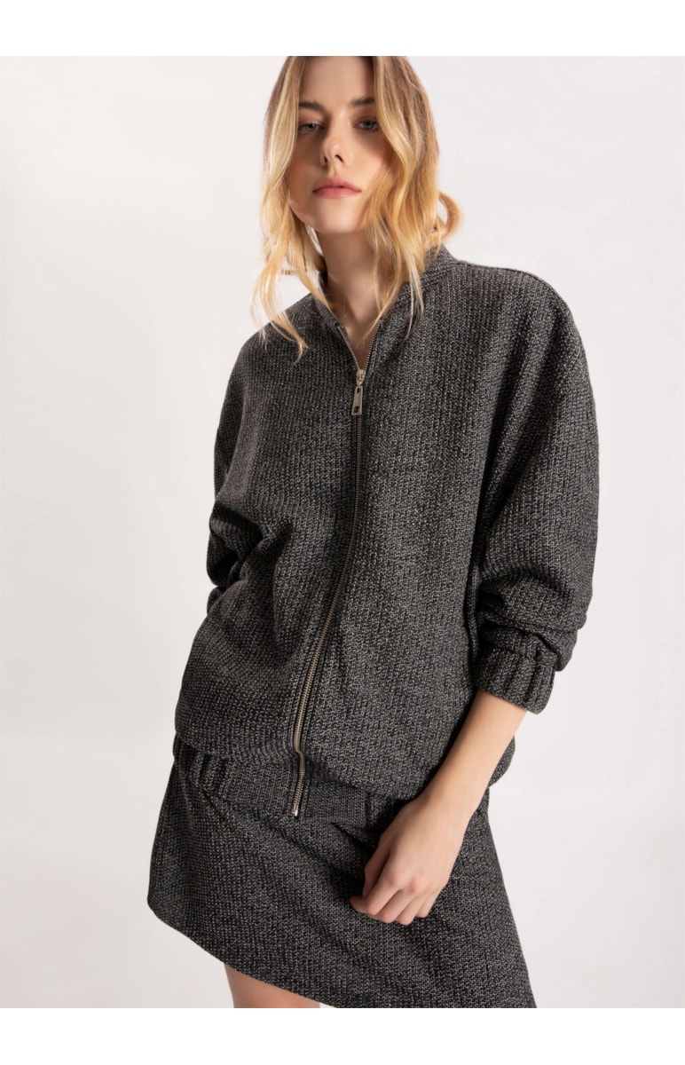 Jaqueta Malha Tweed Elastico Preto
