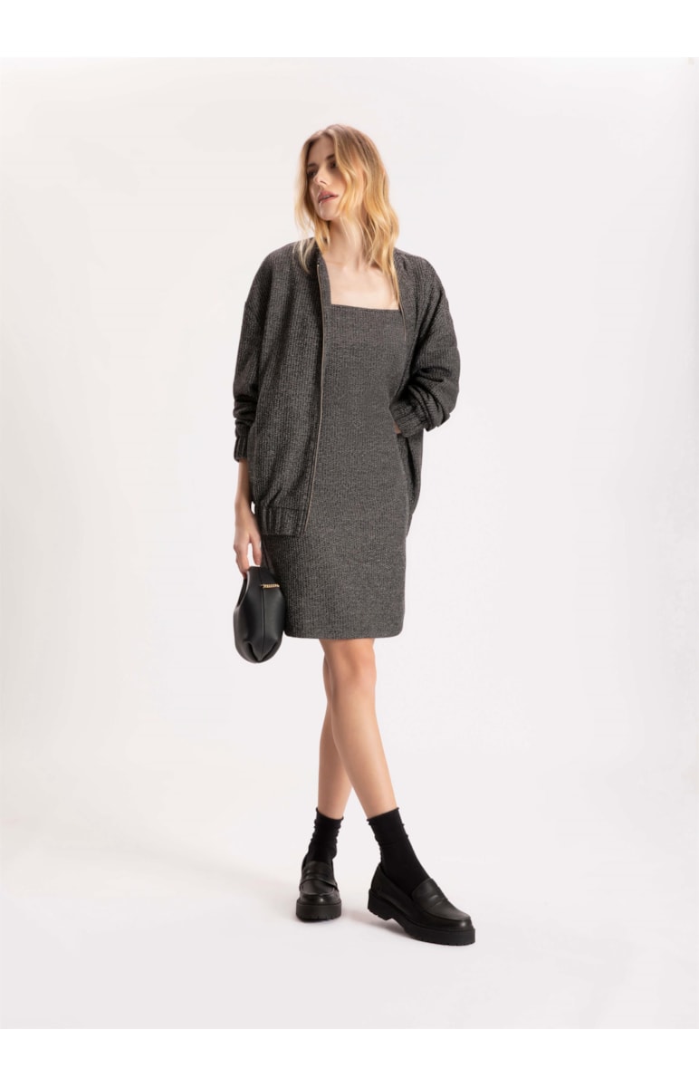 Jaqueta Malha Tweed Elastico Preto