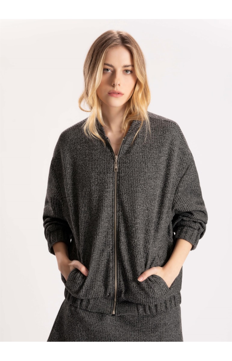 Jaqueta Malha Tweed Elastico Preto