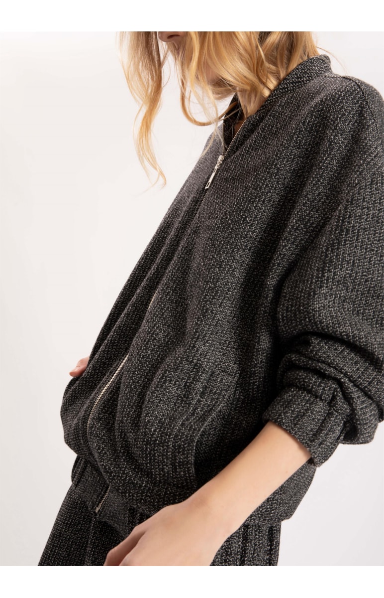 Jaqueta Malha Tweed Elastico Preto