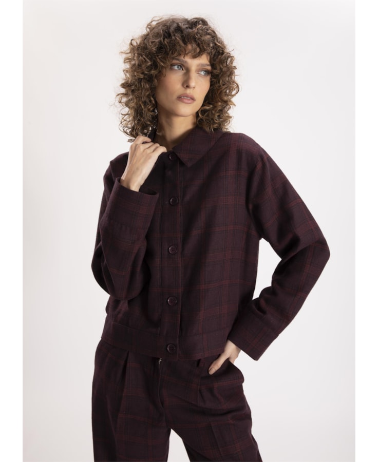 Jaqueta Sartorial Check Punho Largo Vinho