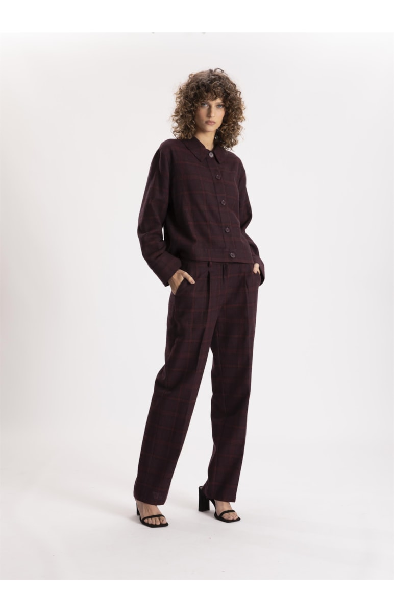 Jaqueta Sartorial Check Punho Largo Vinho