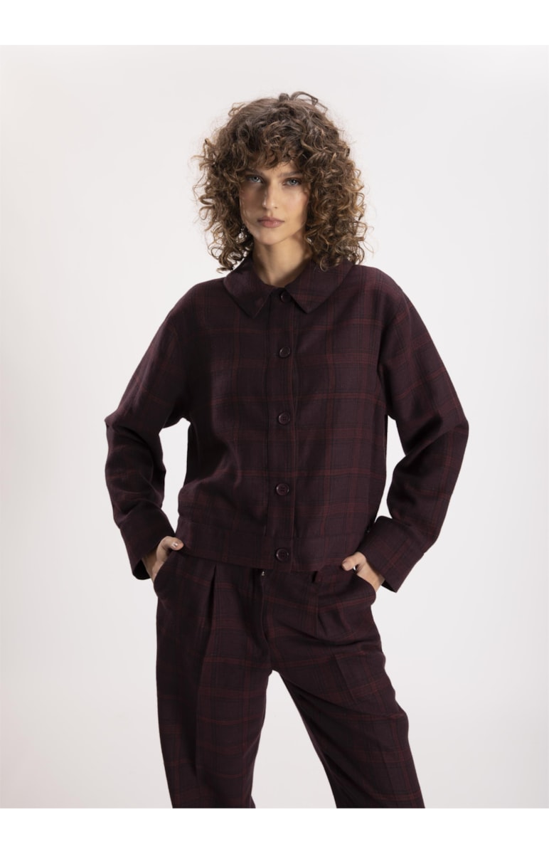 Jaqueta Sartorial Check Punho Largo Vinho