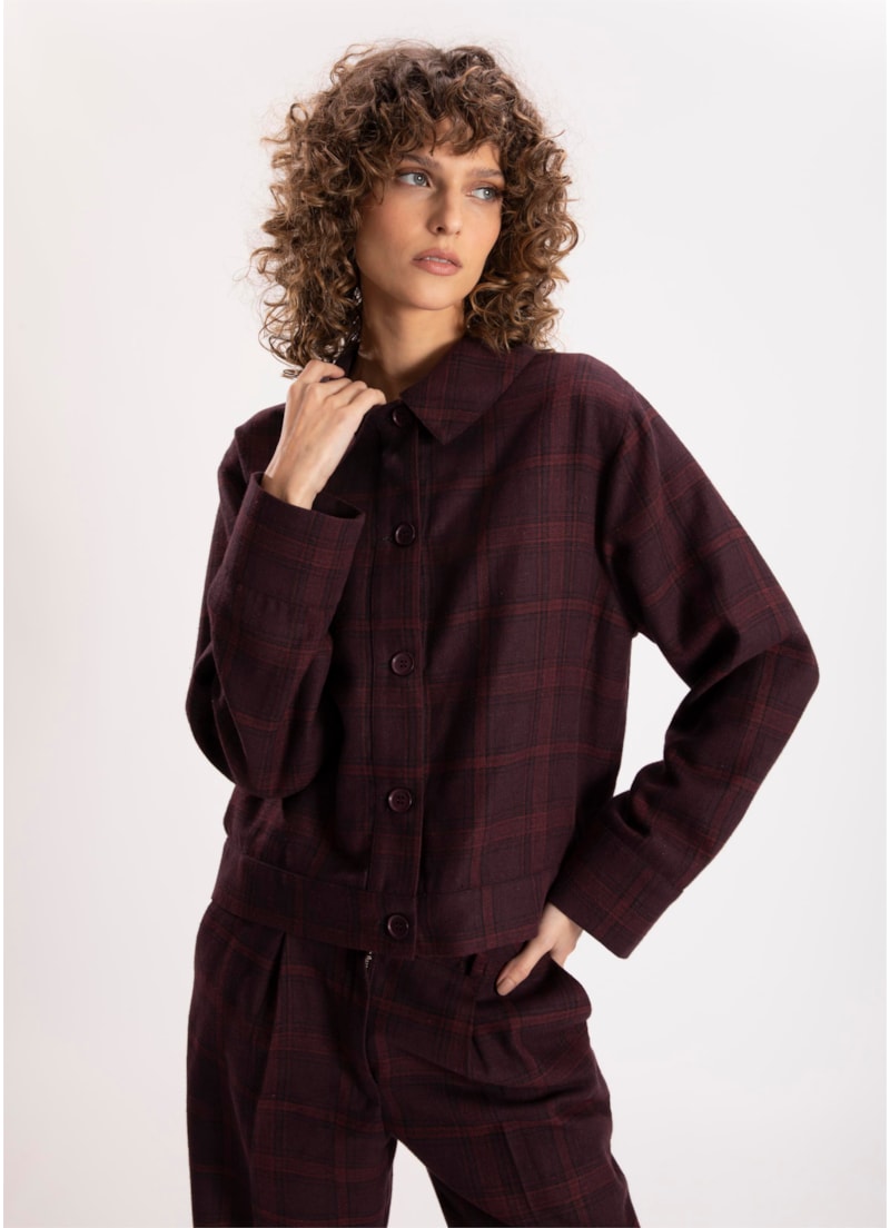 Jaqueta Sartorial Check Punho Largo Vinho