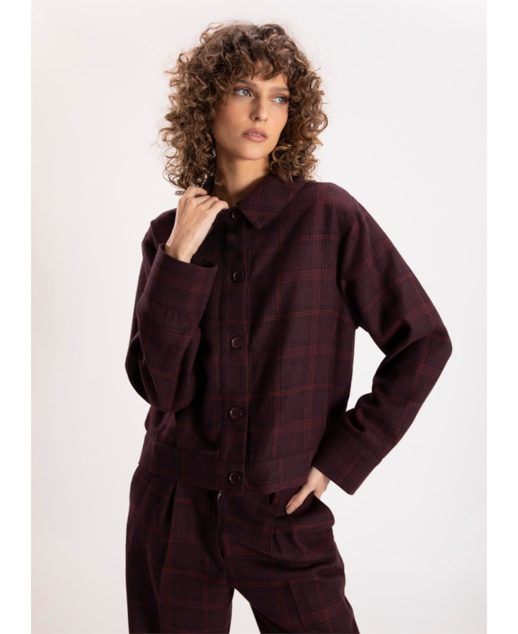 Jaqueta Sartorial Check Punho Largo Vinho