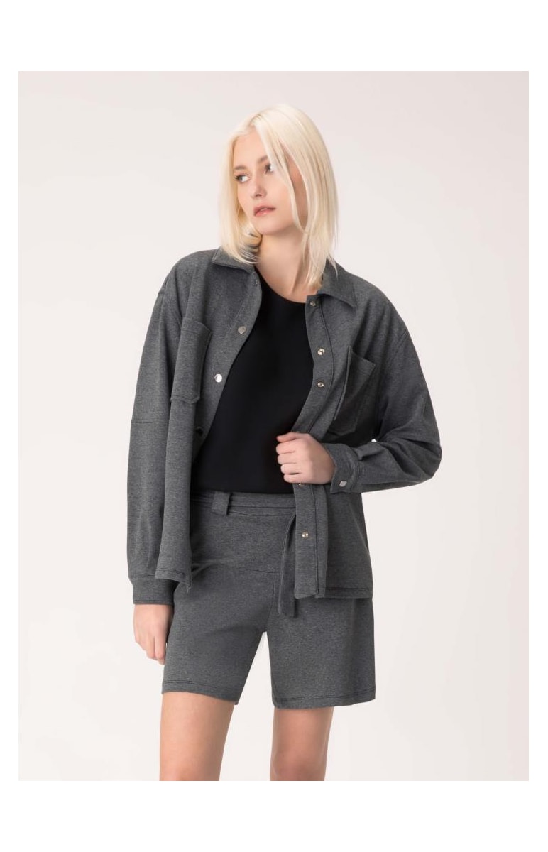 Jaqueta Shacket Moletom Comfort Chumbo Mescla