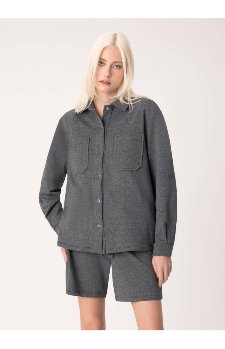 Jaqueta Shacket Moletom Comfort Chumbo Mescla