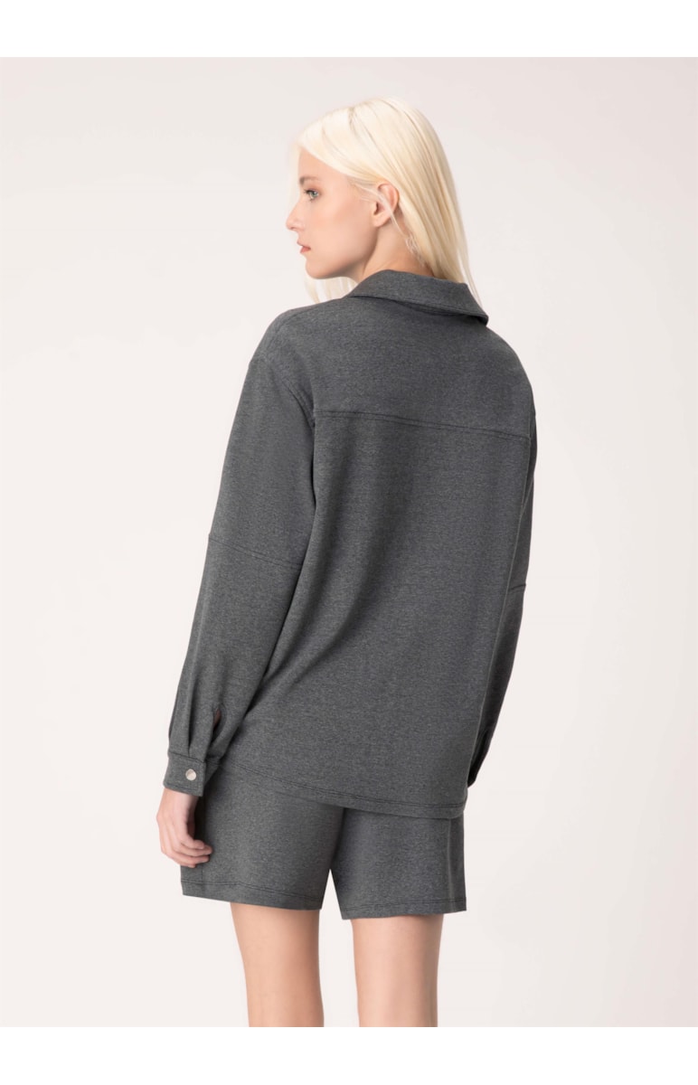 Jaqueta Shacket Moletom Comfort Chumbo Mescla
