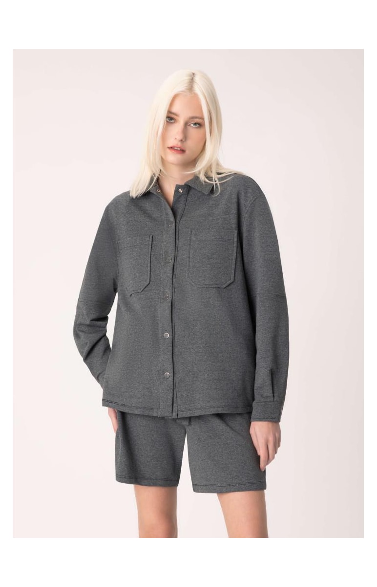 Jaqueta Shacket Moletom Comfort Chumbo Mescla