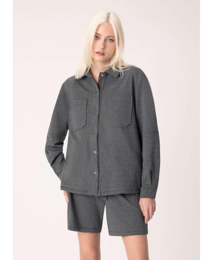 Jaqueta Shacket Moletom Comfort Chumbo Mescla