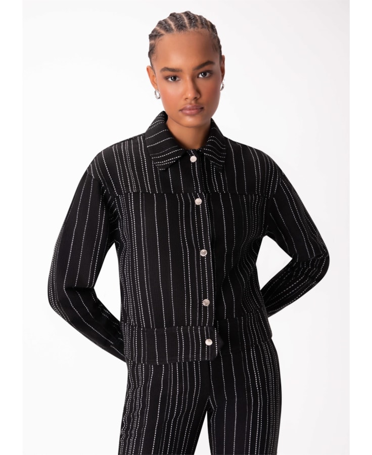 Jaqueta Tweed Stripes Preto