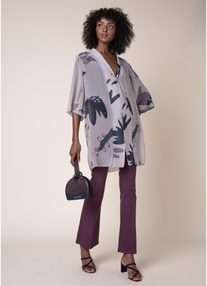 Kimono Art Splash Estampado Bege
