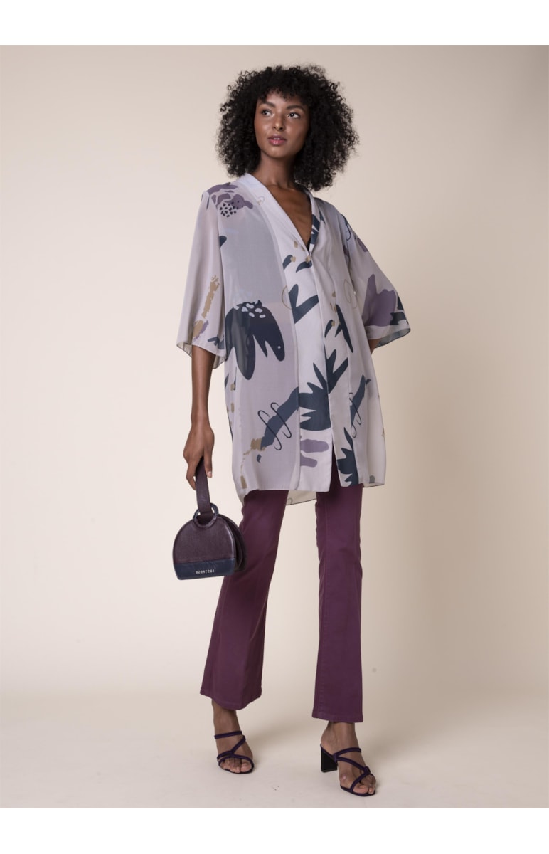Kimono Art Splash Estampado Bege