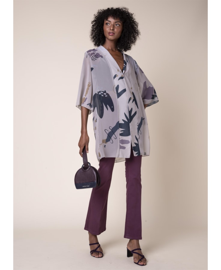 Kimono Art Splash Estampado Bege