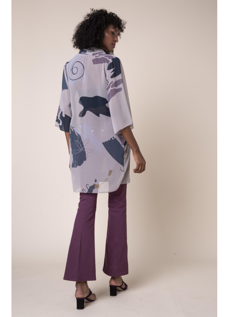 Kimono Art Splash Estampado Bege